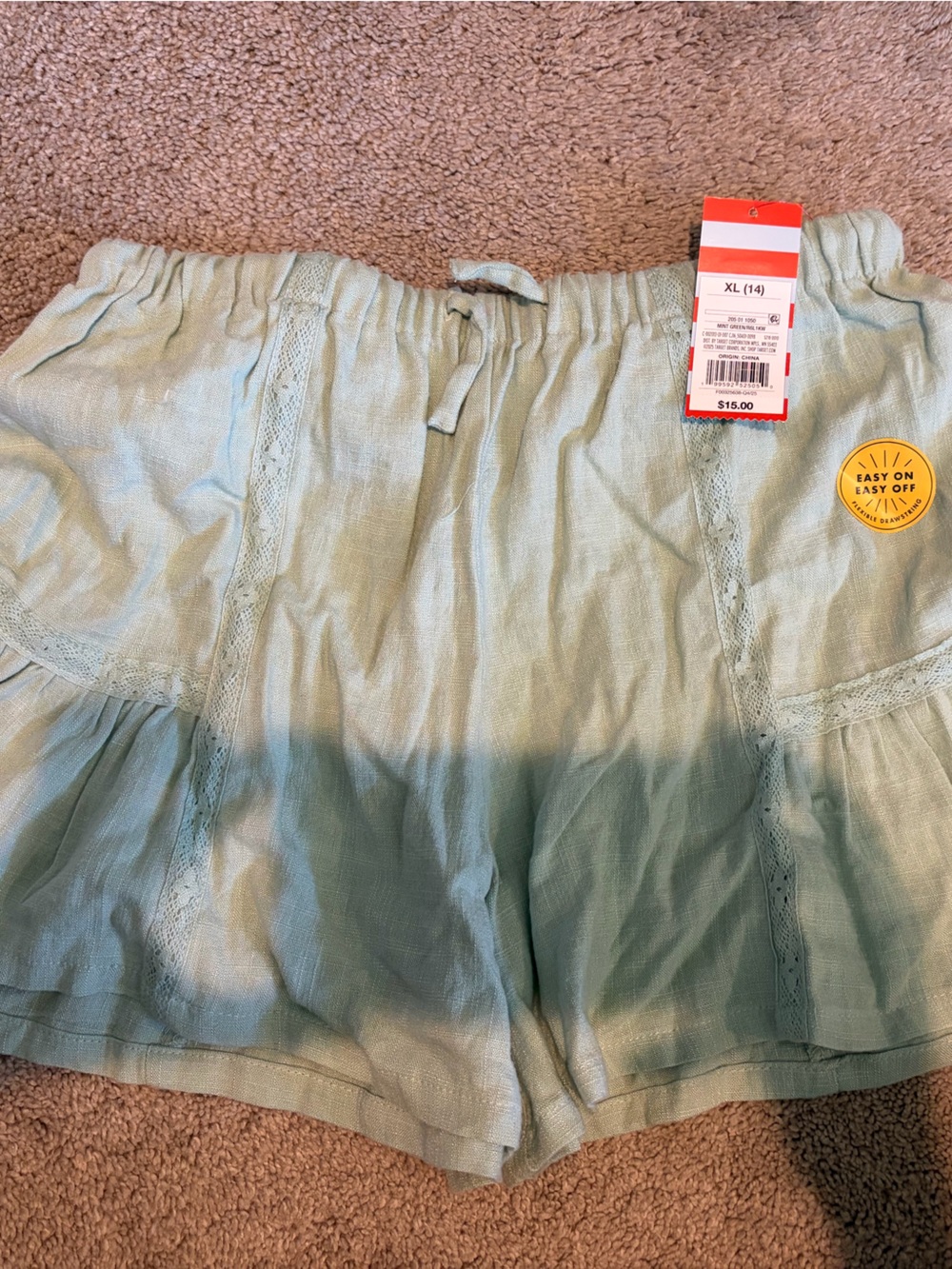 Girls Light Mint Elastic Waist Shorts NWT